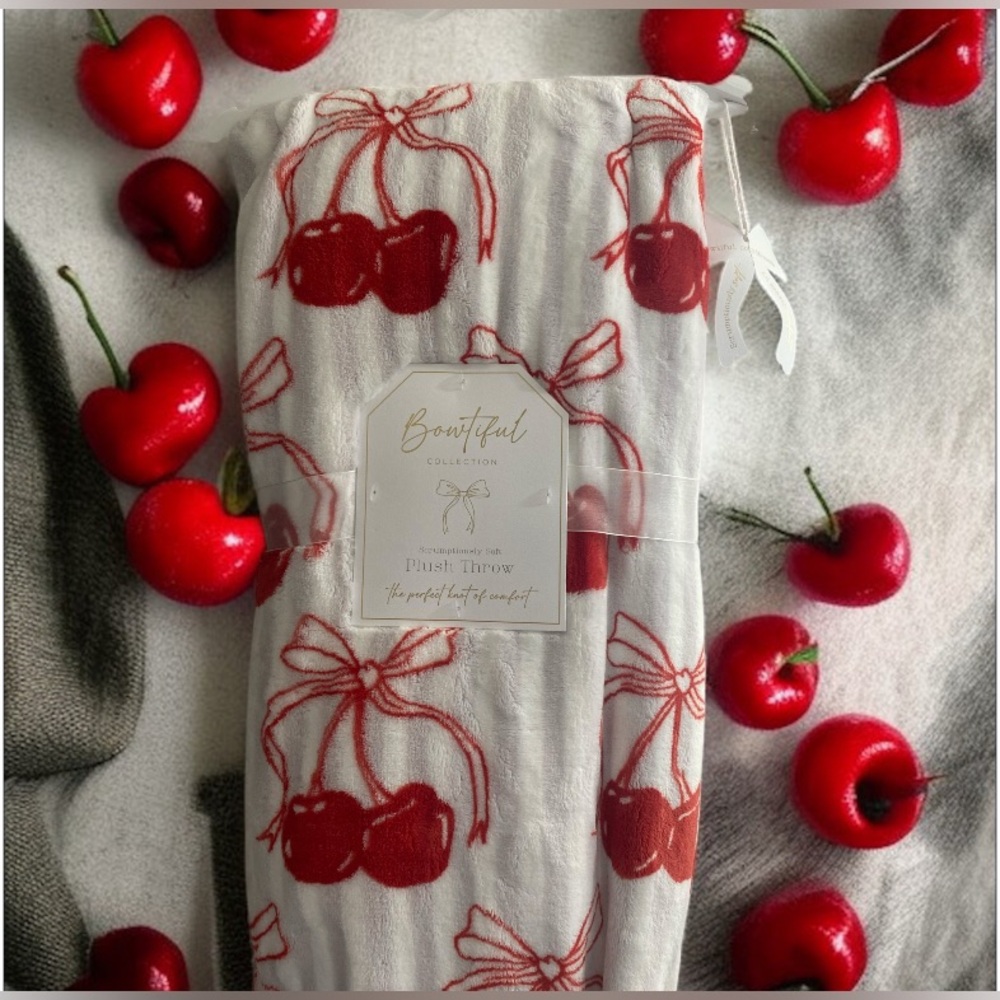 🍒“Scrumptiously Soft Plush Throw” from the “Bowtiful Collection” Cherry Blanket.